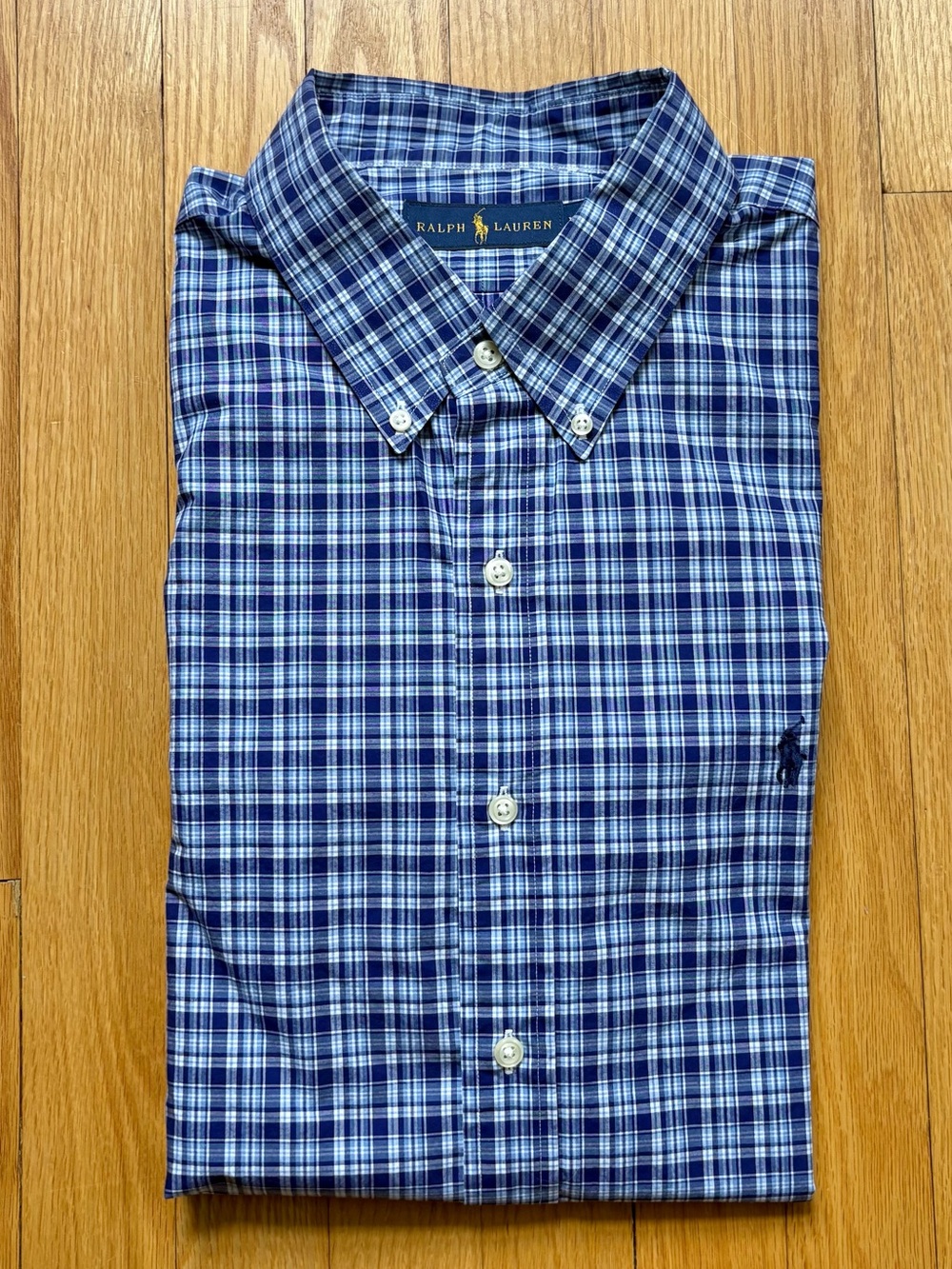Polo Ralph Lauren Mens Long Sleeve Dress Shirt Regular Fit XL Blue White Plaid